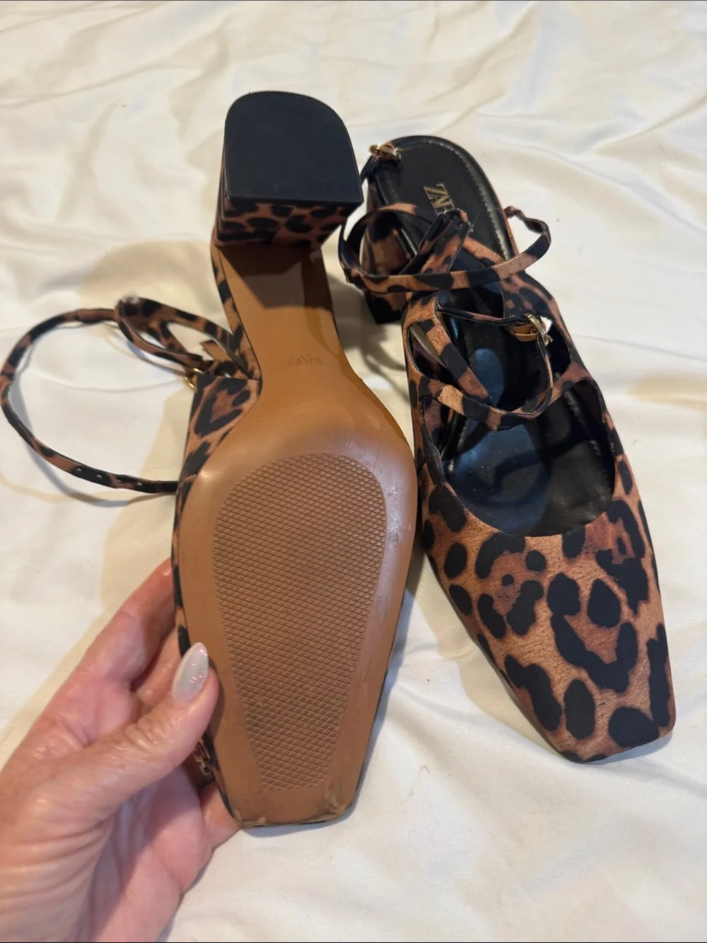 Zara Leopard-Print Lace-Up Heels in Brown and Black - Picture 2 of 2